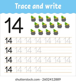 Learn Numbers. Trace and write. Handwriting practice. Learning numbers for kids. Education developing worksheet. Color activity page. Vector illustration.
