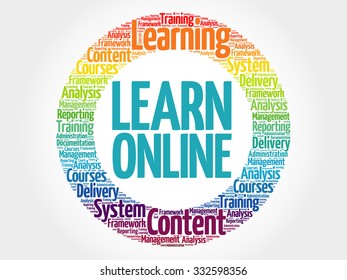 Learn Online circle stamp word cloud, business concept