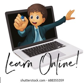 Learn online icon with man and computer