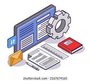 Learn online with smartphone in isometric illustration
