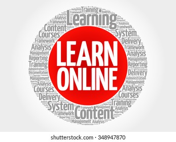Learn Online stamp word cloud, business concept