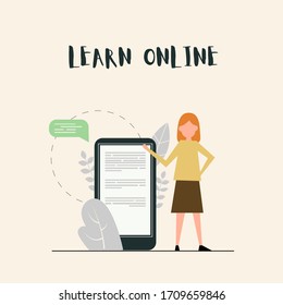 Learn online vector, colorful illustration in modern flat style
