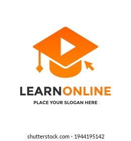 Learn online vector logo template. This design use hat and cursor symbol. Suitable for education.