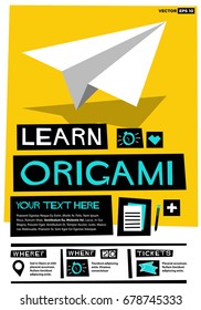 Learn Origami Retro Poster Design With Venue Time and Ticket Details Template