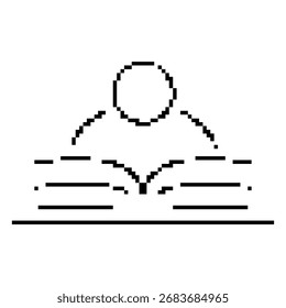 Icono de píxel de aprendizaje, 8 bits. Ilustración vectorial aislada.