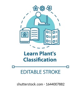 Learn plants classification concept icon. Houseplants caring. Home gardening. Flowers sorts idea thin line illustration. Vector isolated outline RGB color drawing. Editable stroke