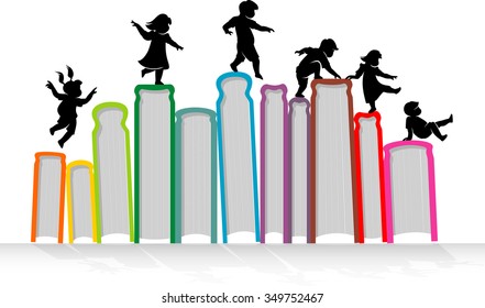 Learn & Play-Children silhouette on top of upright books
