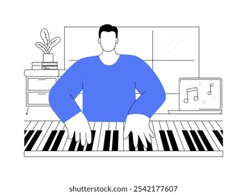 Learn playing piano isolated cartoon vector illustrations. Man playing piano, classical musical instrument, practice synthesizer at home, electric keyboard, creative hobby vector cartoon.