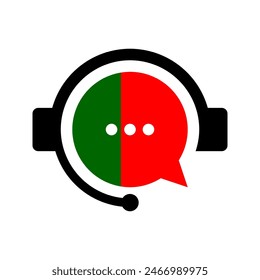 learn portuguese language vector icon, foreign languages translation symbol, headset with portugal flag