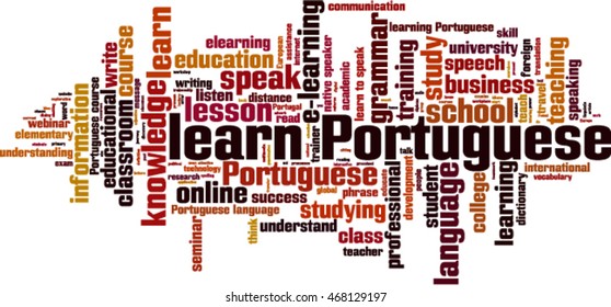 Learn Portuguese word cloud concept. Vector illustration
