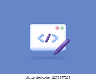 Learn programming. Full stack developer bootcamp. Learn coding to create software and websites. symbols or icons. 3D concept design and realistic. vector elements. blue background