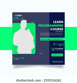 Learn programming social media poster template. Business webinar, Marketing webinar, Education, Online Class program.