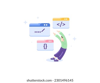learn programming. Website and application coding services. a programmer offers online or offline programming classes or courses. service and education. illustration concept design. vector elements
