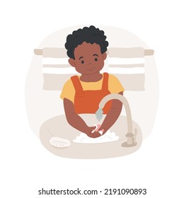 Learn proper handwashing isolated cartoon vector illustration. Learn handwashing steps, proper soap use, self-care skill, child personal hygiene, kindergarten, daycare center vector cartoon.