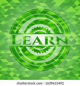 Learn realistic green emblem. Mosaic background. Vector Illustration. Detailed.