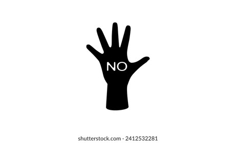 Learn to say no, palm with "no" lettering, black isolated silhouette