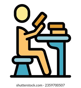 Learn school desk icon outline vector. Online success. Study class color flat