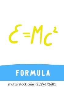 Aprenda flashcard de objetos científicos. Aprendendo palavras para crianças. Bonito mão desenhado doodle cartão educacional com fórmula de força. Material didático de ciências pré-escolares