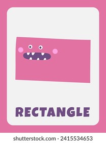 Lerne Formen mit Taschenkarte. Englische Wörter für Kinder lernen. Feine handgezeichnete Doodle-Lehrkarte mit neuem Charakter. Vorschullehrmaterial