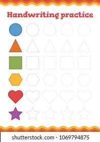 Learn shapes and geometric figures. Preschool or kindergarten worksheet. Vector illustration