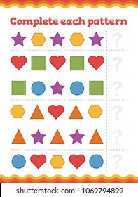 Learn shapes and geometric figures. Preschool or kindergarten worksheet. Vector illustration