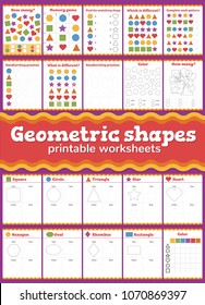 Learn Shapes And Geometric Figures. Preschool Or Kindergarten Printable Worksheet. Vector Illustration