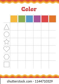 Learn shapes and geometric figures. Preschool or kindergarten worksheet. Vector illustration