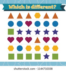 .Learn shapes and geometric figures. Preschool or kindergarten worksheet. Vector illustration