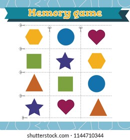 Learn shapes and geometric figures. Preschool or kindergarten worksheet. Vector illustration