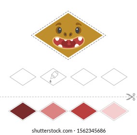 Learn shapes and geometric figures. Preschool or kindergarten worksheet for practicing motor skills. Cut and glue in order from light to dark or vice versa - Vector
