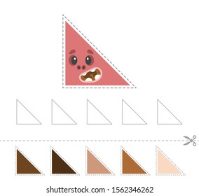 Learn shapes and geometric figures. Preschool or kindergarten worksheet for practicing motor skills. Cut and glue in order from light to dark or vice versa - Vector