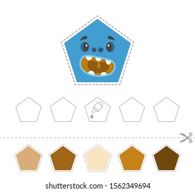 Learn shapes and geometric figures. Preschool or kindergarten worksheet for practicing motor skills. Cut and glue in order from light to dark or vice versa - Vector
