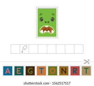 Learn shapes and geometric figures. Preschool or kindergarten worksheet for practicing motor skills. Cut and glue letters and make up the word. Vector illustration. 
