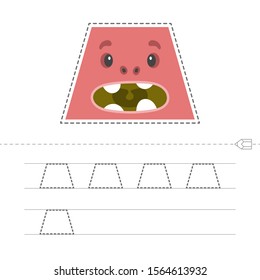 Learn shapes and geometric figures. Preschool or kindergarten worksheet for practicing motor skills. Tracing dashed lines. Vector illustration. Oval - Vector