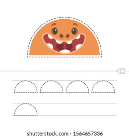 Learn shapes and geometric figures. Preschool or kindergarten worksheet for practicing motor skills. Tracing dashed lines. Vector illustration. Oval - Vector