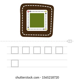 Learn shapes and geometric figures. Preschool or kindergarten worksheet for practicing motor skills. Tracing dashed lines. Vector illustration. 