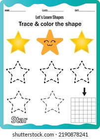 Learn shapes,Preschool or kindergarten worksheet for practicing motor skills. Tracing dashed lines.Educational printable math.
