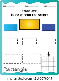 Learn shapes,Preschool or kindergarten worksheet for practicing motor skills. Tracing dashed lines.Educational printable math.
