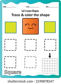 Learn shapes,Preschool or kindergarten worksheet for practicing motor skills. Tracing dashed lines.Educational printable math.