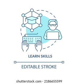 Learn skills turquoise concept icon. Bachelor degree. Become software engineer abstract idea thin line illustration. Isolated outline drawing. Editable stroke. Arial, Myriad Pro-Bold fonts used