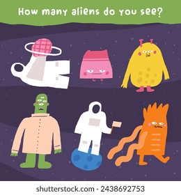 Learn space game for kids. Cute hand drawn doodle funny cosmos, universe, astronomy puzzle with cosmonaut, aliens. Educational worksheet, mind task, riddle, strategy quiz, mental teaser, challenge