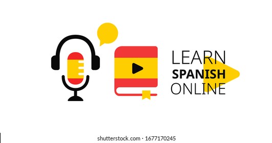 Learn Spanish Language Online. Podcast App Icon Design. Vector.