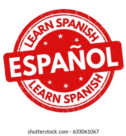 Learn spanish sign or stamp, in spanish or catalan language, vector illustration