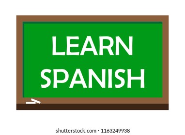 Learn Spanish write on green board, isolated backgraund 