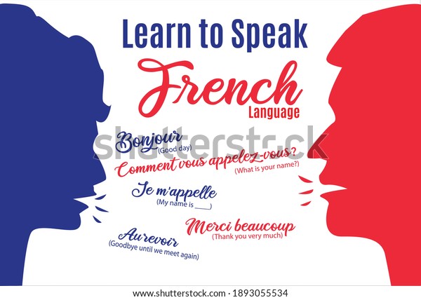 Learn to Speak French concept.\
Two figure heads communicate to each other. Editable Clip\
Art.