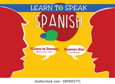 Learn to Speak Spanish concept. Two figure heads communicate to each other. Editable Clip Art.