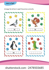 Learn to spell. Worksheet for preschool education. Learn to read and write. word formation, word matching, vocabulary building, literacy development, phonics awareness, early reading and writing skill