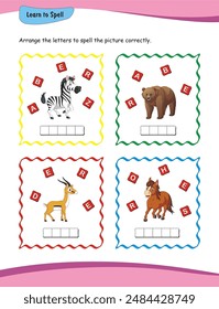 Learn to spell. Worksheet for preschool education. Learn to read and write. word formation, word matching, vocabulary building, literacy development, phonics awareness, early reading and writing skill