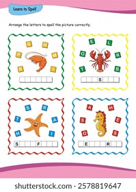 Learn to spell. Worksheet for preschool education. Learn to read and write. word formation, word matching, vocabulary building, literacy development, phonics awareness, early reading and writing skill