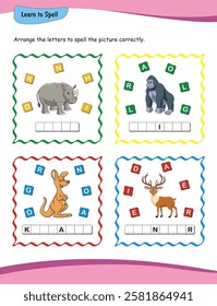 Learn to spell. Worksheet for preschool education. Learn to read and write. word formation, word matching, vocabulary building, literacy development, phonics awareness, early reading and writing skill